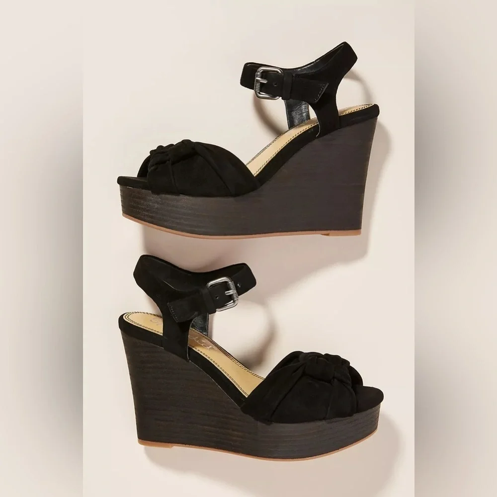 New Splendid Nada Wedge Platform Sandals black Suede